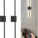 LED Battery Operated Wall Sconces with Remote Control,3000K-6000K Wireless Wall Light for Bedroom, Wall Sconces Set of Two,Background Wall, 360Rotate,32 Inch(2 Pack) (Black)