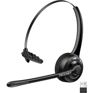 TECKNET Wireless Headset, Bluetooth Headphones with Noise Cancelling Microphone for Trucker, Hand Free Wireless Headset with Mute Mic for Cellphone/PC/Home/Office/Call Center (USB Dongle)