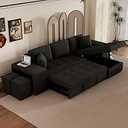 FANYE L-Shaped Oversized Reversible Sleeper Sectional Sofa with Pull Out Couch Bed, 2 Stools and Shelves, Chenille Upholstered Functional Corner Sofa&Couch Convertible Spacious Sofabed for Living Room