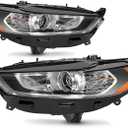 Headlights Assembly Compatible with 2013 2014 2015 2016 Ford Fusion Halogen Headlamp Include Bulb, Black Housing