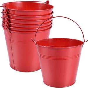 OBTANIM 7 Pack Red Metal Buckets with Handle Galvanized Ice Pails for Plants, Succulents, Party Favors Organizing, Rustic Home Decor or Classrooms Pencil Storage (6 x 4.4 inch, Red)