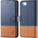 TUCCH Wallet Case for iPhone SE 2022/SE 2020/iPhone 8/7, Premium PU Leather Folio with Stand Card Slot Magnetic Flip Cover [TPU Interior Case] Compatible with iPhone SE3/SE2/8/7, Dark Blue & Brown