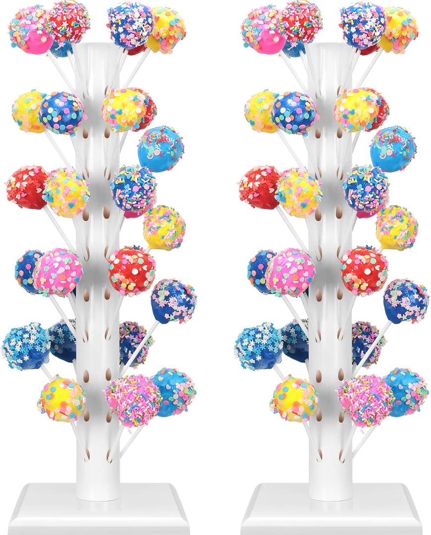 Treela 2 Pack Cake Pop Stand Lollipop Tree Holder Stand 60 Hole Wood Cake Candy Decorative Dessert Table Display for Party Wedding Baby Showers Birthday Anniversaries Holiday Party Favors(White)