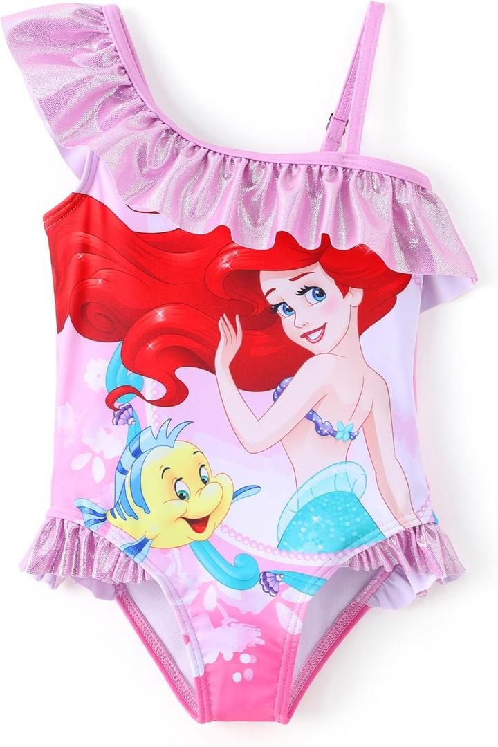 Disney Mickey and Friends Girls One Piece Swimsuits Ruffles Swimwear Beach Sport Bathing Suit (2T, Pink-1)
