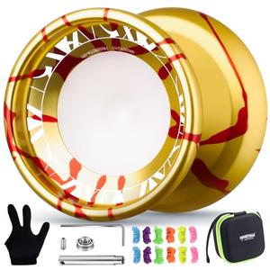 MAGICYOYO V11 FINGEROTA Professional Finger Spin Yoyo - Dual Purpose Trick Yoyo Responsive &Unresponsive Yo Yo for All Levels +Yo Yo Glove + 12 Replacement Strings +Storage Case (Golden Red)