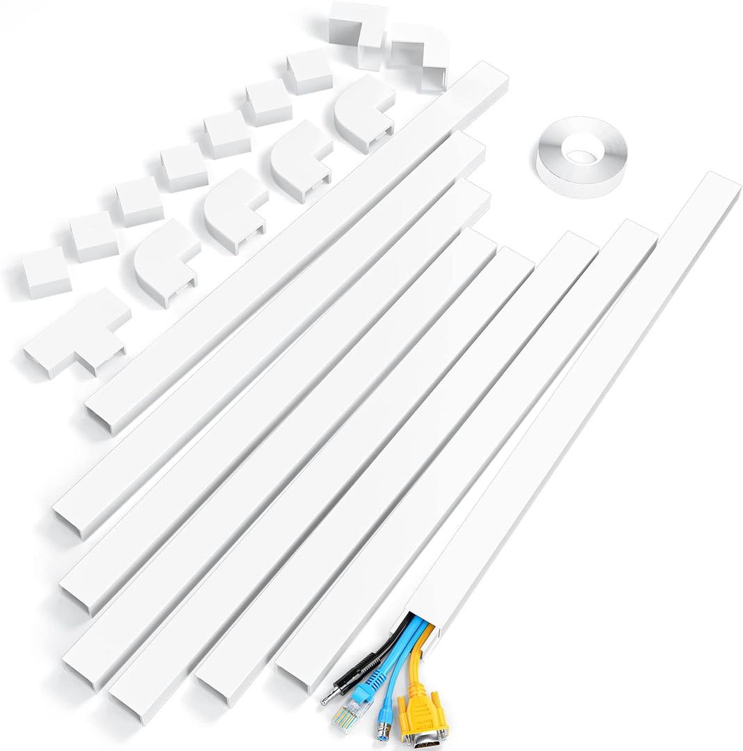 Yecaye 125" Large Cord Hider - Paintable Cord Cover Wall Cable Management System - PVC Wire Hide - Cable Raceway Kit for Wall Mount TV Office Home, 8X L15.7 W1.18 H0.67, CMC03-3017, White