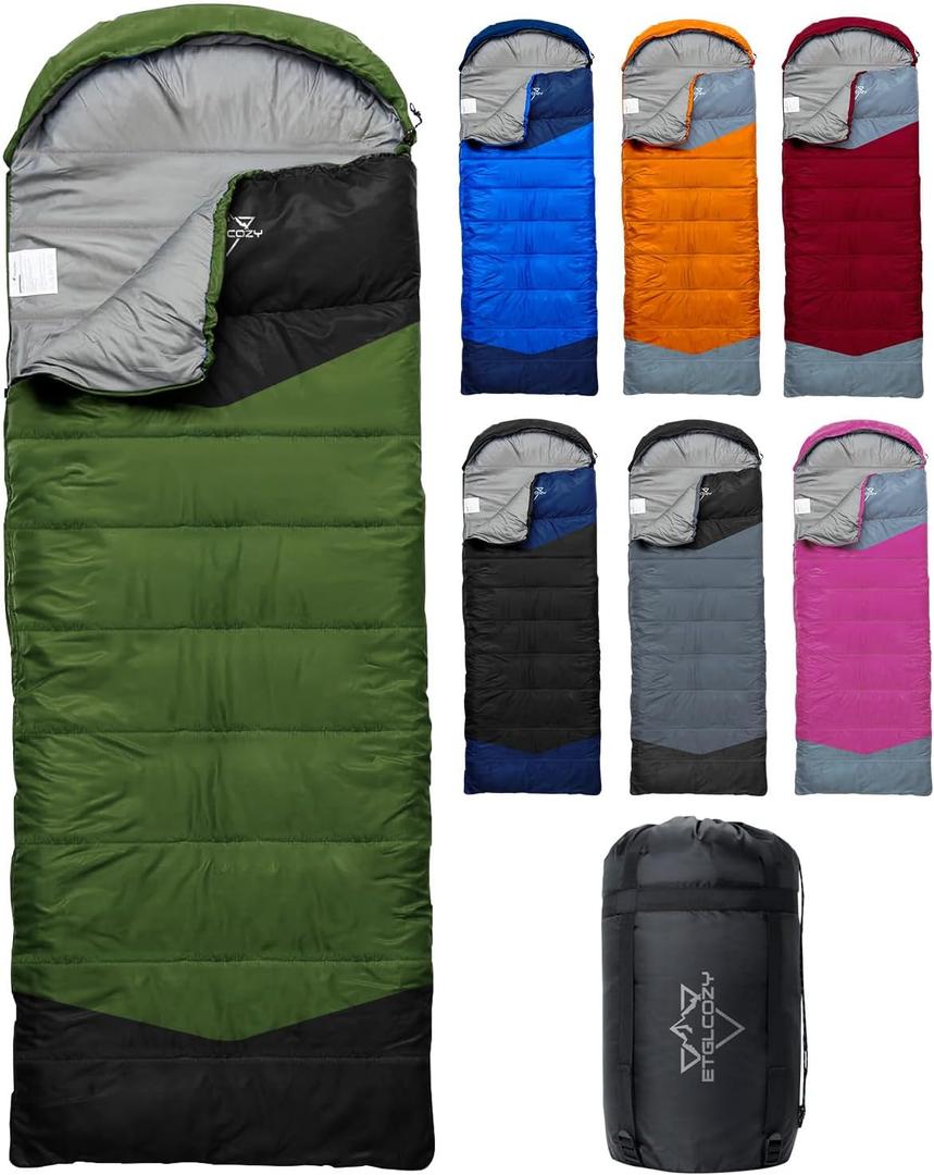 Lightweight 3-Season Sleeping Bag for Adults/Kids Camping, Compact w/Compression Sack, Waterproof Ripstop, Portable for Backpacking Hiking Travel (Green)