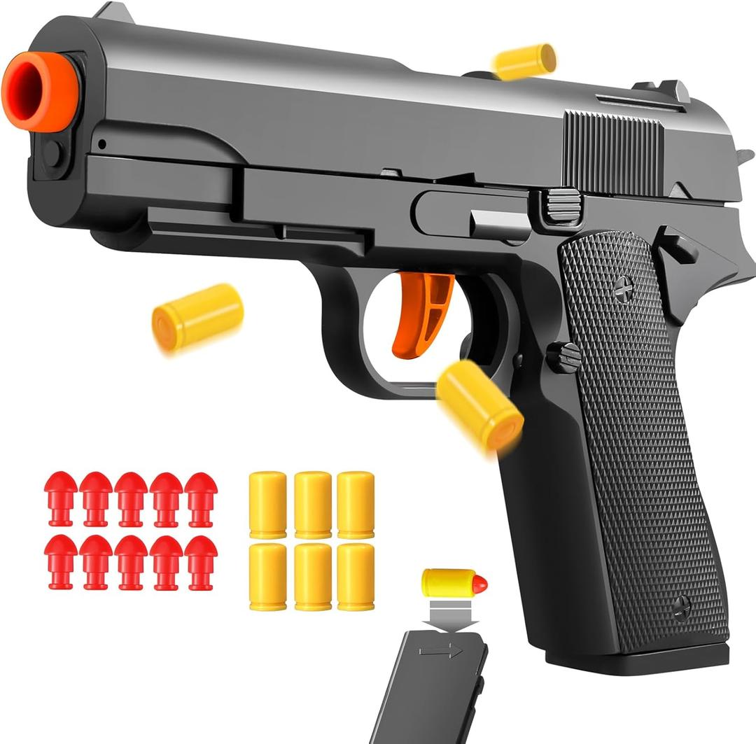 Semi-Automatic Look Real Toy Red with Shell Ejecting Toy Gun Pistol Toys Play Blaster Realistic Model Soft Bullet Gift with Ejection Round Fake Gun Model Quick Shoot Game