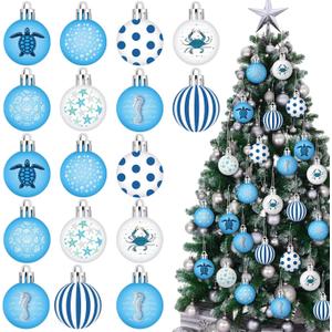 Civaner 24 Pcs 1.57 Inch Beach Ocean Christmas Tree Ornament Christmas Coastal Tree Xmas Starfish Seashell Ornament Nautical Decorative Hanging Ball Blue Winter Decoration for Xmas Holiday Party Suppy