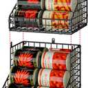 Stackable Can Organizer for Pantry with 2 Adjustable Dividers, Soda Can Organizer, Can Storage Dispenser Holds up to 28 Cans, 2 tier Metal Wire Baskets Can Holder for Kitchen Cabinet Pantry, Black