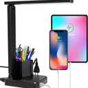 cozoo LED Desk Lamps for Home Office, Modern Dimmable Eye Caring Desk Light with USB Charging Ports AC Outlet, Pen Holder,Touch/Memory/Timer, Kids Small Table Lamp for Reading, Bedroom, Study, Craft