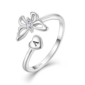 STARCHENIE Butterfly Initial Ring for Women 925 Sterling Silver Letter B Alphabet Adjustable Ring Size 7