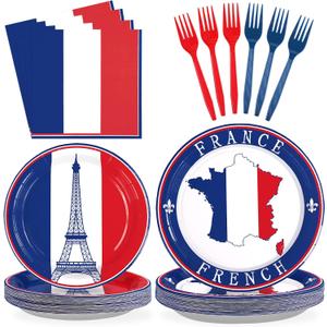 96Pcs France French Flag Party Supplies French Flag Party Plates and Napkins Disposable France Flag Tableware Set for French Party Decor Paris Theme Party Decorations Birthday Family Gathering Serve24