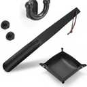 Shoe Spoon Long Handle & Leather Tray Set, Black 5-Piece Entryway Organizer with Self-Adhesive Hooks & Slipper Hanger | for Men, Nightstand, Bathroom, Bedroom