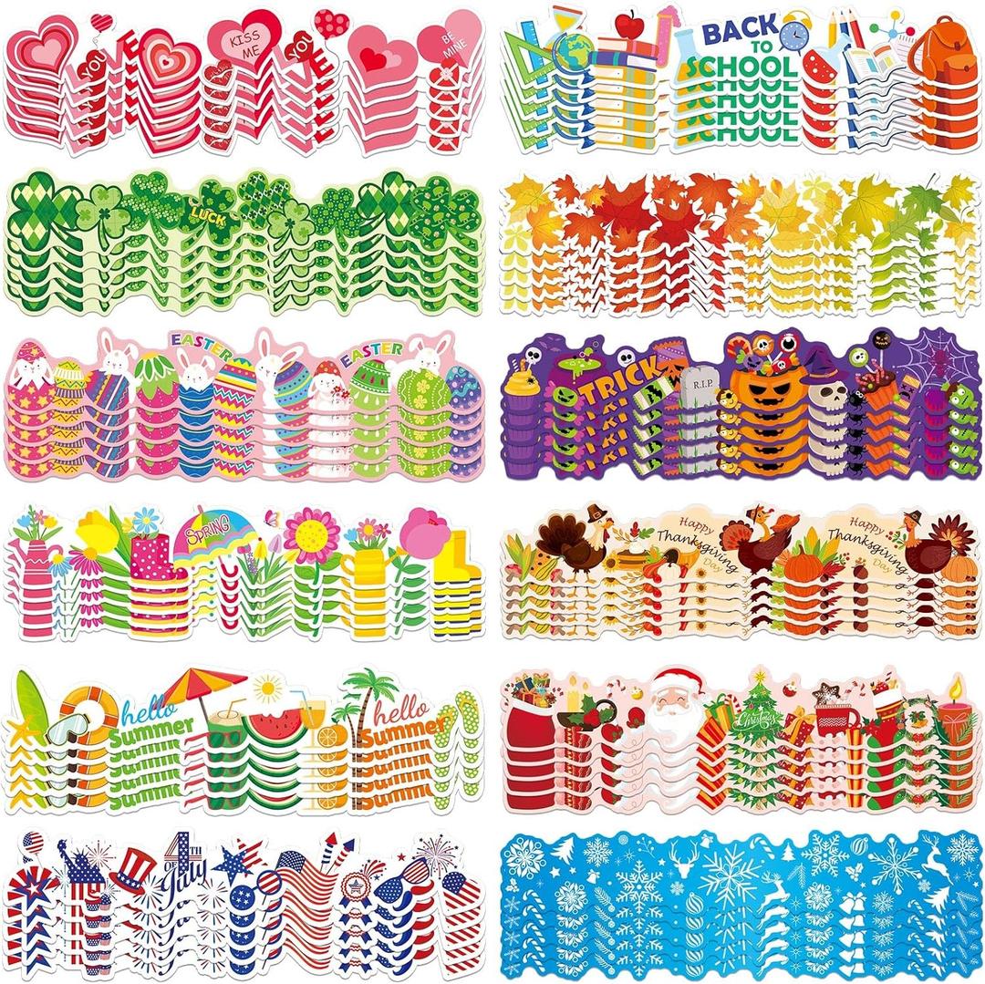 Geyee 360 Pcs Valentines Bulletin Board Borders Decorations Summer St. Patrick's Holiday Spring Easter Valentine Classroom Borders Bulletin Board Trim for Classroom School, 12 Design(Lovely)