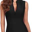 WOWENY Women's Rash Guard Buit-in Bra Tankini Swimsuit Tops Sleeveless Swim Shirts Bathing Suit No Bottoms, M