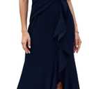 FQA Formal Evening Dresses for Women Elegant Evening Party Prom Dress Long Sexy V Neck Sleeveless Split Wrap (Large, Navy Blue)