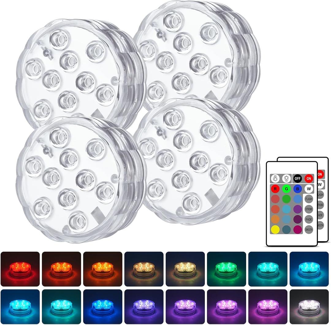 Pool Lights with Remote Control, 16 Color Changing Battery Operated Lights, Hot Tub Lights for Pond Bathtub Halloween Pumpkin Decor 4 Pack