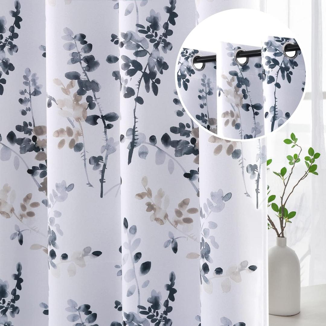 H.VERSAILTEX Blackout Curtains for Bedroom 63 Inch Long Thermal Insulated Room Darkening Grommet Window Curtains for Living Room, 2 Panels, Vintage Classical Floral Printing Bluestone and Taupe