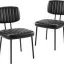 Sweetcrispy Dining Chairs Set of 2, Upholstered Mid Century Modern Kitchen Accent Chairs with Faux Leather Cushion Seat & Metal Legs for Home Office, Living Room - Black