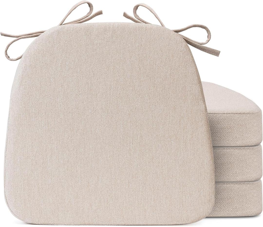 Chair Cushions for Dining Chairs, D-Shaped Seat Cushions with Removable Washable Cover and Ties, Chair Pads for Kitchen, Indoor Dining Room, Patio Chairs, 17'' x 16'', Set of 4, Beige (4 Count(Pack of 1))