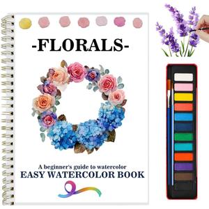 Watercolor Workbooks Coloring Book Beginner Friendly Painting Kit Easy Nature Scenes Paint Set Art Crafts for Creative Exploration Gift for Adults (Flowers, with Palette)