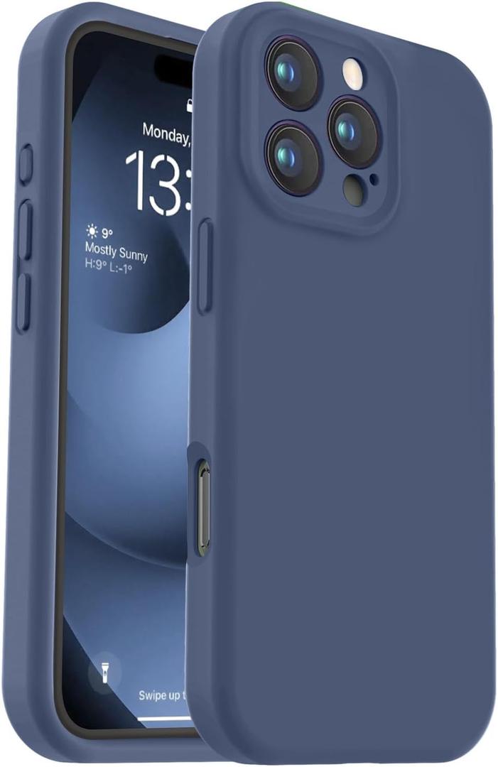Vooii Compatible with iPhone 16 Pro Case, Liquid Silicone Upgrade [Camera Protection] [Soft Anti-Scratch Microfiber Lining] Shockproof Phone Case for iPhone 16 Pro 6.3 inch - Navy Blue