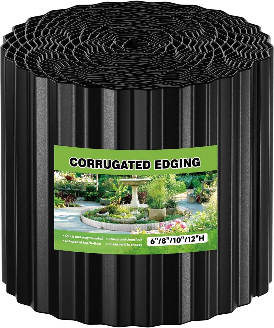 Corrugated Metal Garden Edging,10 "50 Ft Corrugated Landscape Edging Border for Garden,Flower Bed, Lawn (Black)