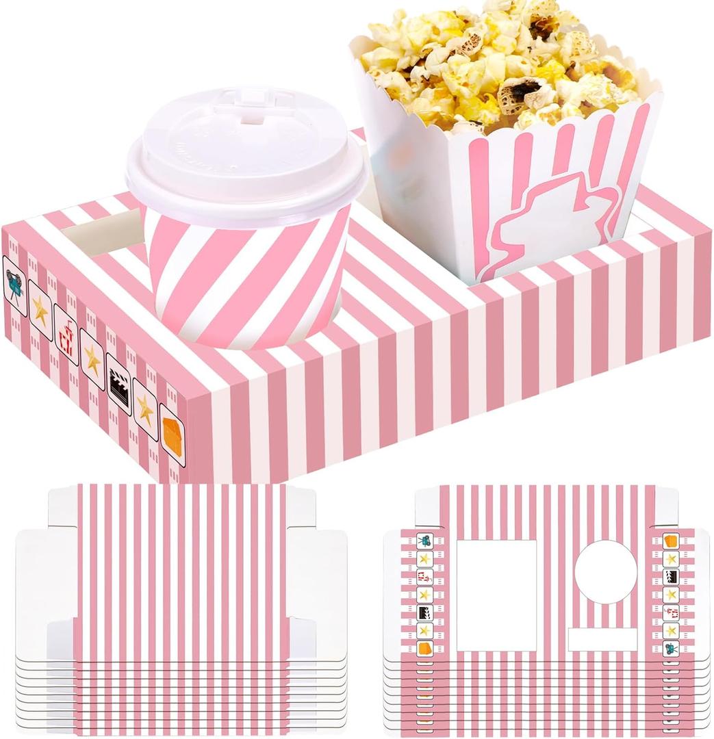 20 Pcs Pink Movie Night Supplies Movie Night Paper Snack Trays Popcorn Candy Holder Theater Snack Boxes Cardboard Holder Food Trays for Party