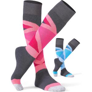 CS CELERSPORT 2/3 Pack Ski Socks for Womens and Mens with Full Cushion, Wool Winter Warm Socks for Skiing Snowboarding (Small, Rose + Blue)