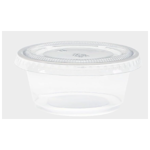 Freshware Plastic Portion Cups with Lids [2 Ounce, 200 Sets] Disposable Plastic Cups for Meal Prep, Salad Dressing, Jellos Shot Cups, Souffle Cups, Condiment and Dipping Sauce Cups