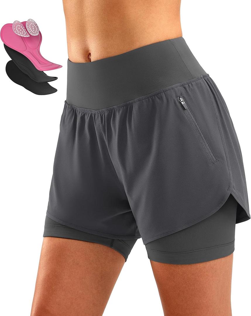 Bikewa Women's Mountain Bike Shorts 4D Padded Cycling Riding Biking Bicycle Biker Cycle Shorts for Women Zipper Pockets (X-Large, Dark Grey)
