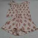 ROAONOCOMO Women Floral Pajama Set Ruffle Puff Sleeve Peplum Shirt Coquette Pj Set Bow Babydoll 2 Piece Shorts Outfit No Size One White