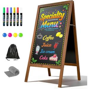 A Frame Chalkboard Sign, 40" x 20" Magnetic Outdoor Chalk Board Signs, Wooden Standing Double-Sided Sidewalk Chalk Board for Restaurant Menu, Cafs, Christmas, Wedding