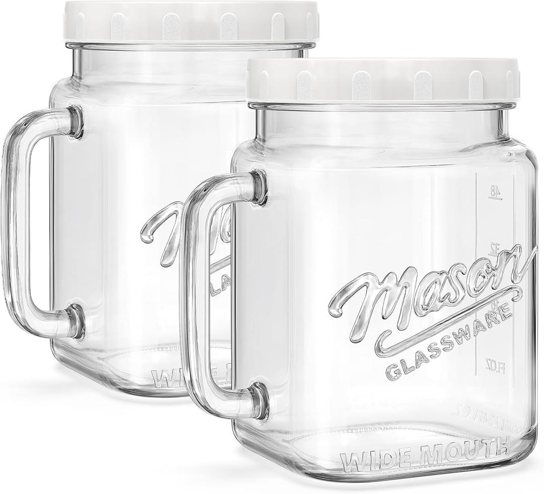 2 Pack Large Mason Jars, 74 oz Wide Mouth Glass Jar with Lid for Fridge, Glass Canisters DIY Favor Decor, Food Container for Sugar, Cookie, Flour, Pickle