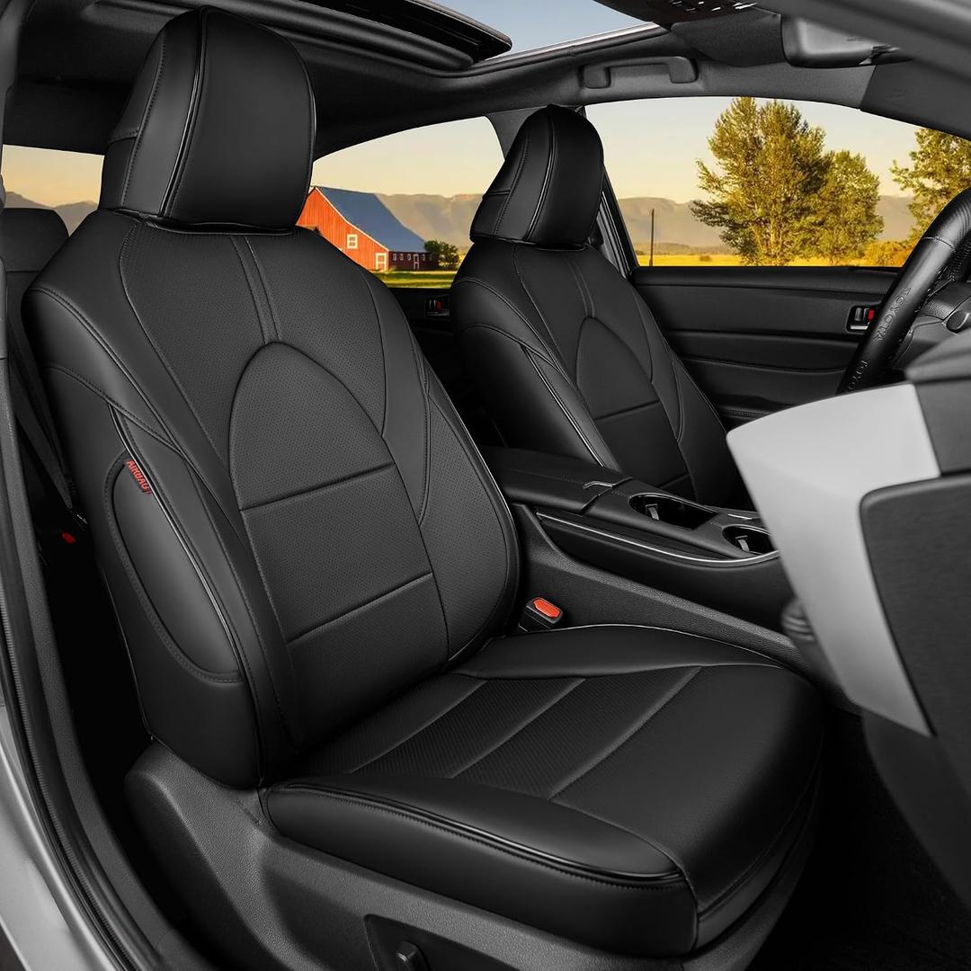 HKZ Custom Fit Camry Seat Covers for Toyota Camry 2018 2019 2020 2021 2022 2023 2024 XLE, XSE, XLE V6, XSE V6 - Gas Models Only & Avalon 2019-2022(Non-Hybrid) 5-Seats Full Set, Leather-Black