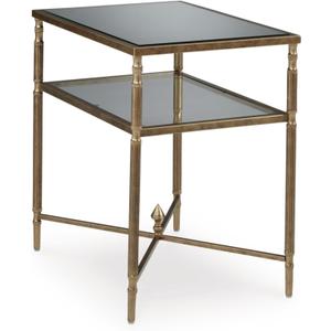 Signature Design by Ashley Cloverty Industrial Mirror-Tabletop End Table with Round Legs and Glass Shelf, Metallic