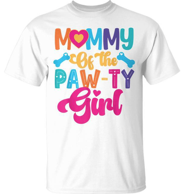 Mommy of The Birthday Girl Dog Paw Family Matching Party T-Shirt, Size XS