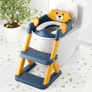 Toilet Seat, Potty Training Seat for Toddler, Upgraded 2-in-1 Potty Toilet Training for Boys and Girls,Waterproof Cushioned Mat with Non-slip Step Stool (BlueYellow)