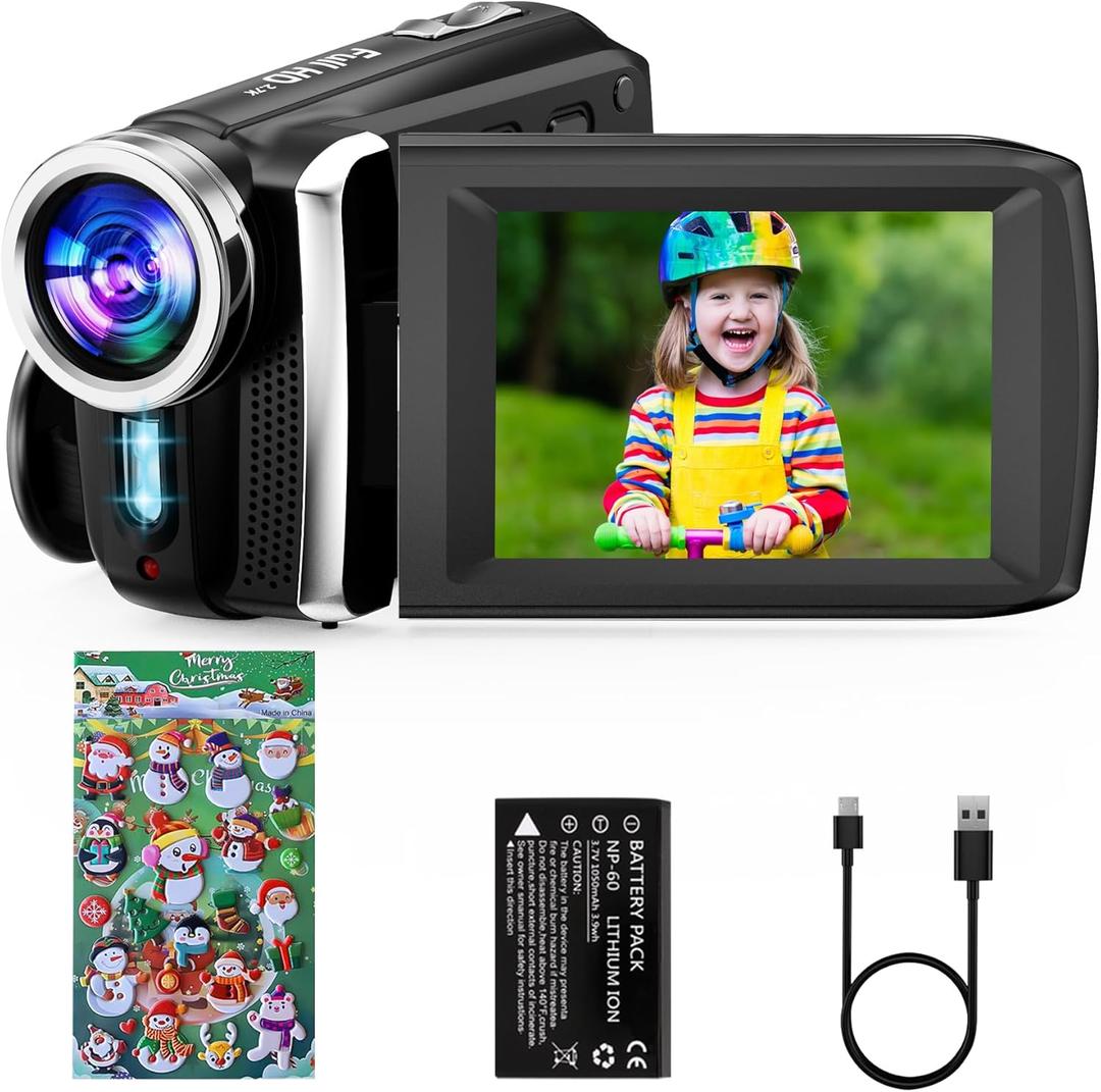 Video Camera Camcorder HD 2.7K 36MP Kids Camcorder Vlogging Camera for YouTube TikTok Digital Video Camera Recorder,Christmas Stickers,8X Digital Zoom for Kids (Black)