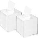 Yopay 2 Pack Square Tissue Dispenser Box, Clear Facial Acrylic Tissue Box Holder, Cover Napkin Organizer for Dryer Sheets, Bathroom, Desks, Countertop, Vanity, Bedroom Dressers, Kitchen Office Room