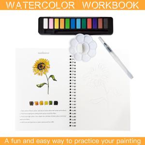 Watercolor Workbook Watercolor Workbook for Adults Water color Coloring Book Watercolorour Paint Set Beginner Friendly Painting Kit with Pigments Water pen Color Palette (Flowers)