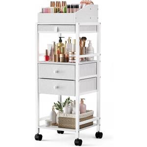 Luxspire Makeup Organizer Cart, Floor Skincare Organizers, Makeup Storage with Drawers, Vanity Organizer Cosmetics Display Cases Holder for Skin Care Perfume Nail Polish Makeup Brush Hair Tool, White