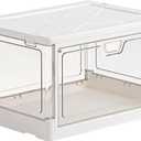 Transparent shoe box wholesale thickened magnetic flip lid large size plastic dustproof moisture-proof foldable shoes storage box 7032white