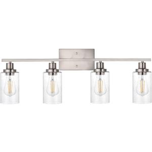 4-Lights Modern Vanity Light Fixtures for Bathroom Over Mirror, Farmhouse 31-Inches Length Seeded Glass Bath Wall Sconce Lighting in Brushed Nickel