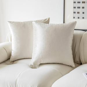 Demetex White Decorative Pillow Covers 18x18 Soft Velvet Throw Pillows for Couch Square Plush Pillow Cases for Living Room Bedroom Sofa, Set of 2, 18 x 18 inch, Ivory