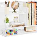 Marbrasse 3-Tier Desk Shelf Organizer with Handle, Desktop Bookshelf File Holder, Mesh Display Shelf Organizer Storage Rack for Office, Home, Supplies, Kitchen (White), 14 x 6 x 13 inches
