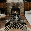 Zebra Rug 5.2 X 6.2 ft Zebra Print Rugs Animal Print Cowhide Animal Skin Western Decor for Bedroom Living Room Dining Room Brown Non Slip Area Rugs