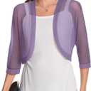 Women's Sheer Bolero Shrug Open Front Cover Up Cropped Cardigan for Evening Dresses (Purple, XXL)
