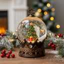 Christmas Snow Globe Lantern Water Glittering Christmas Tree Crown with Music, USB Lined/Battery Operated Lighted Lantern for Christmas Festival Decoration Gifts
